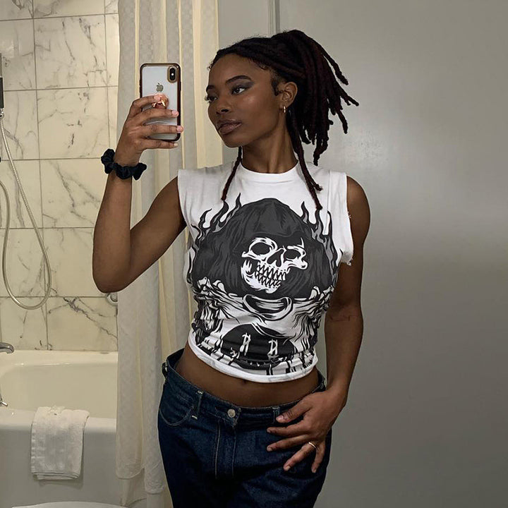Damen ärmelloses Grafik-T-Shirt mit kreativer Tierillustration Echo Archiv