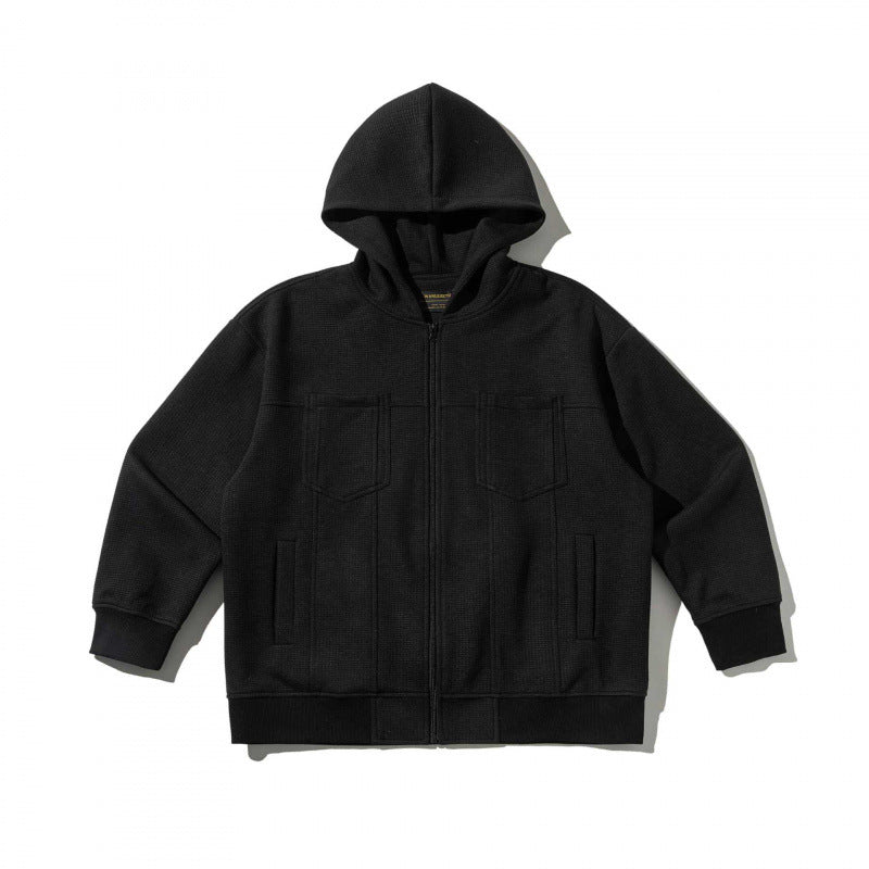 Unisex Oversize Kapuzen‑Zipjacke aus Waffelstrick mit Brust‑ und Eingrifftaschen Echo Archiv