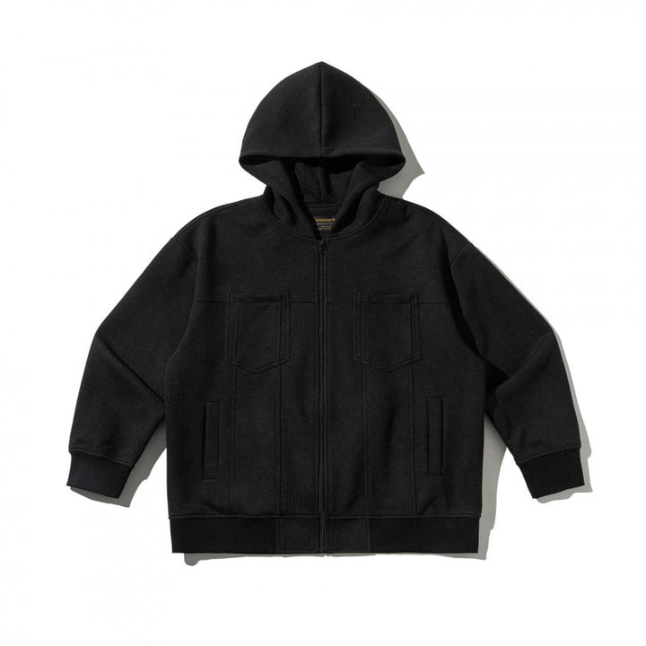 Unisex Oversize Kapuzen‑Zipjacke aus Waffelstrick mit Brust‑ und Eingrifftaschen Echo Archiv
