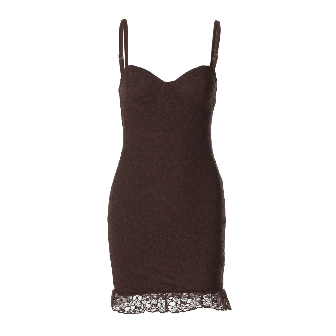 Damen figurbetontes Spitzenkleid mit verführerischem Bustier-Ausschnitt und dekorativem Saum Echo Archiv