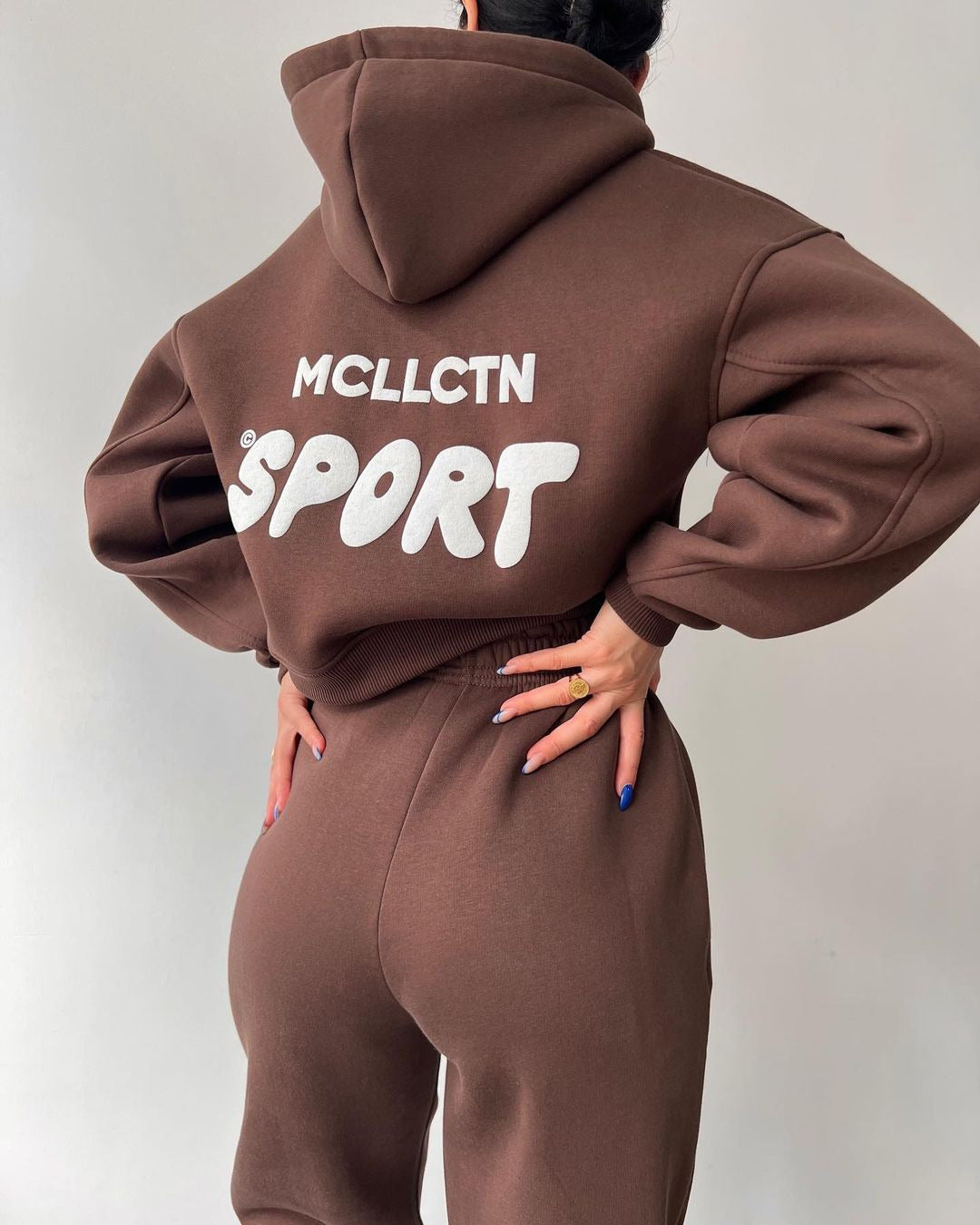 Damen Cropped Kapuzenpullover und High‑Waist Jogginghose Lounge‑Set aus Baumwollfleece Echoarchiv