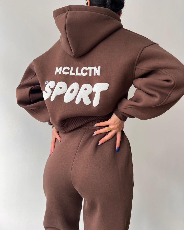 Damen Cropped Kapuzenpullover und High‑Waist Jogginghose Lounge‑Set aus Baumwollfleece Echoarchiv