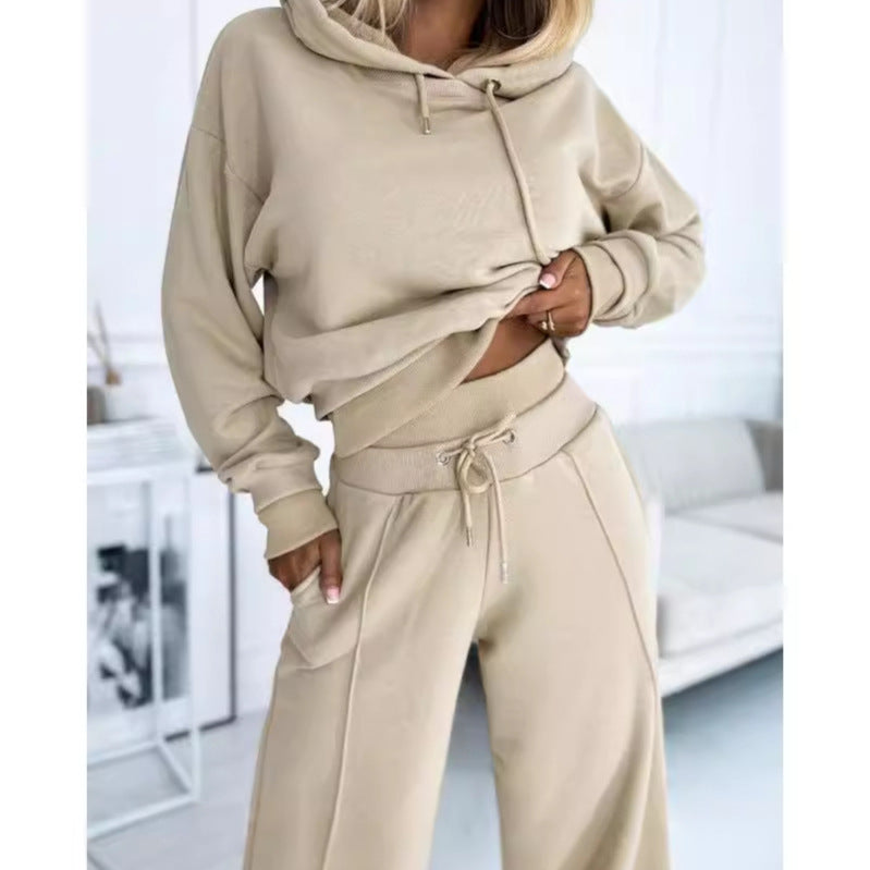 Damen nan Cropped Kapuzenpullover und weite taillenhohe Jogginghose Set Echo Archiv