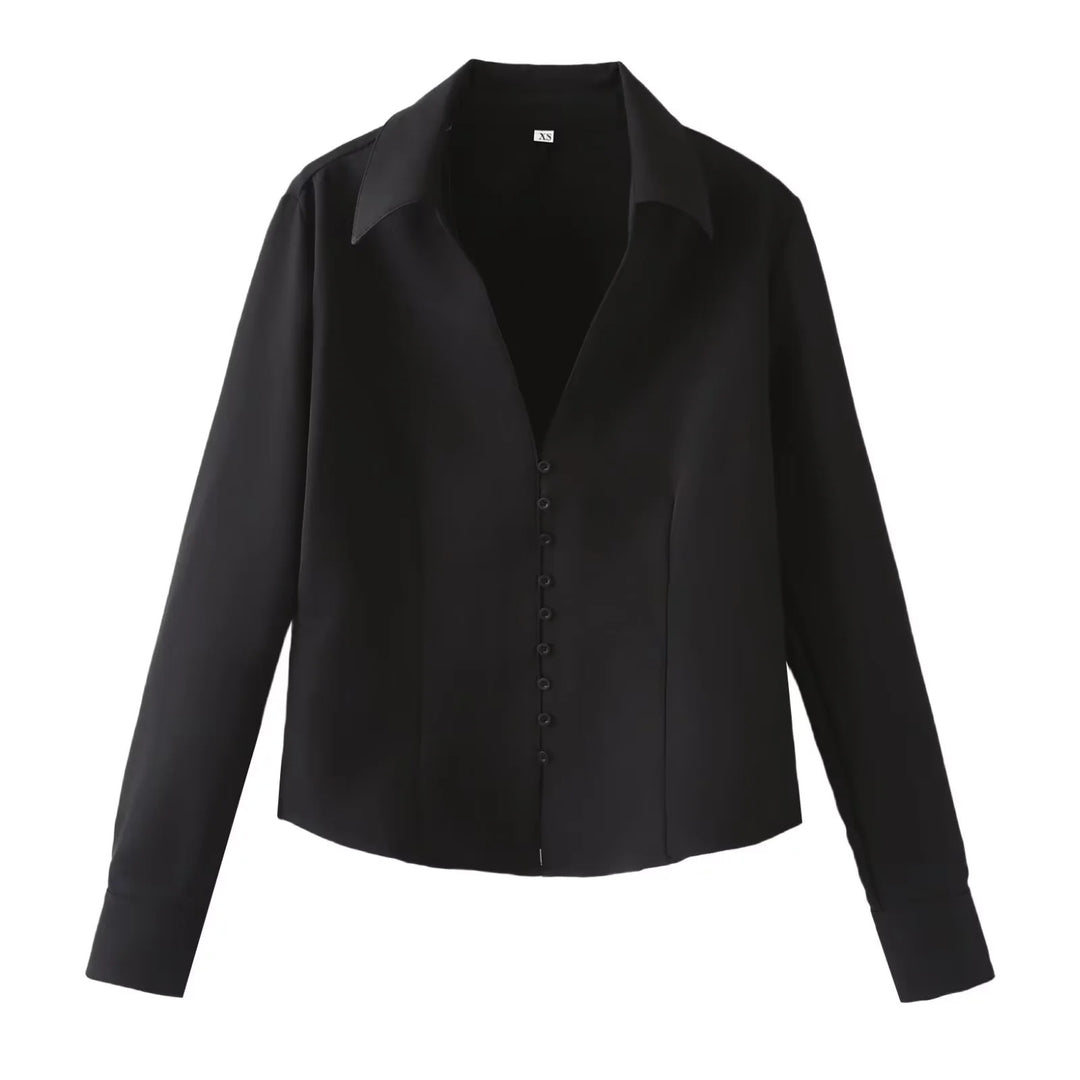 Damen Elegante taillierte Hemdbluse mit feiner Knopfleiste und spitzem Kragen Echo Archiv