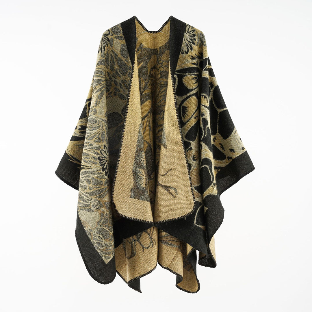 Damen Wollmix‑Jacquard‑Umhang mit offener Kimono‑Silhouette Echo Archiv