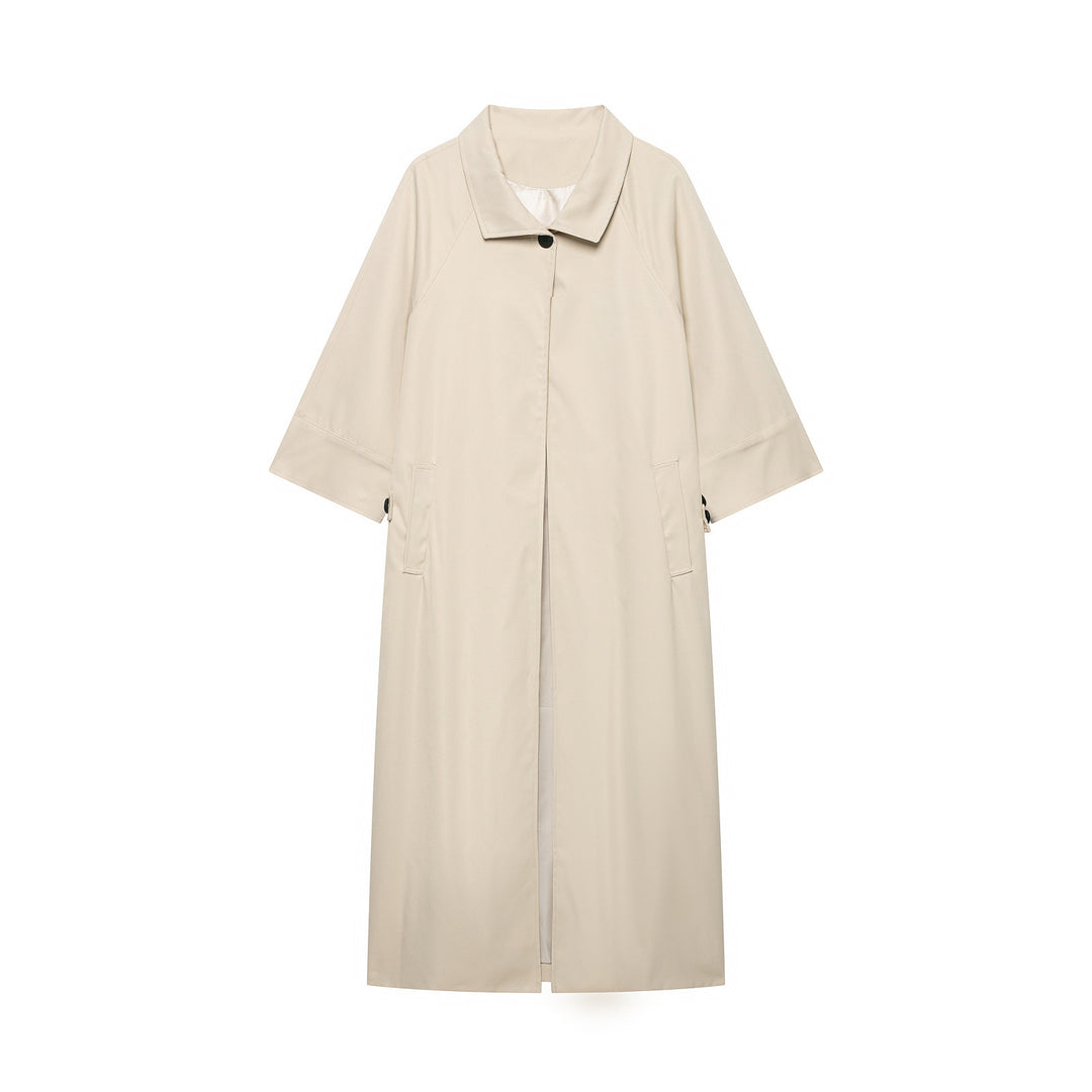 Damen Leichter langer Trenchcoat mit dreiviertelweiten Ärmeln und verdeckter Knopfleiste Echo Archiv