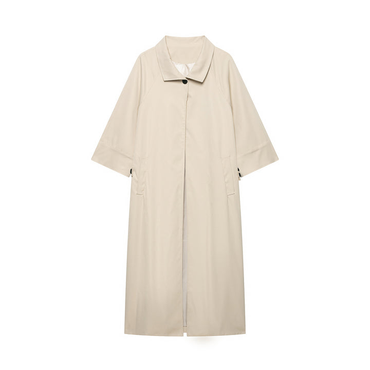 Damen Leichter langer Trenchcoat mit dreiviertelweiten Ärmeln und verdeckter Knopfleiste Echo Archiv