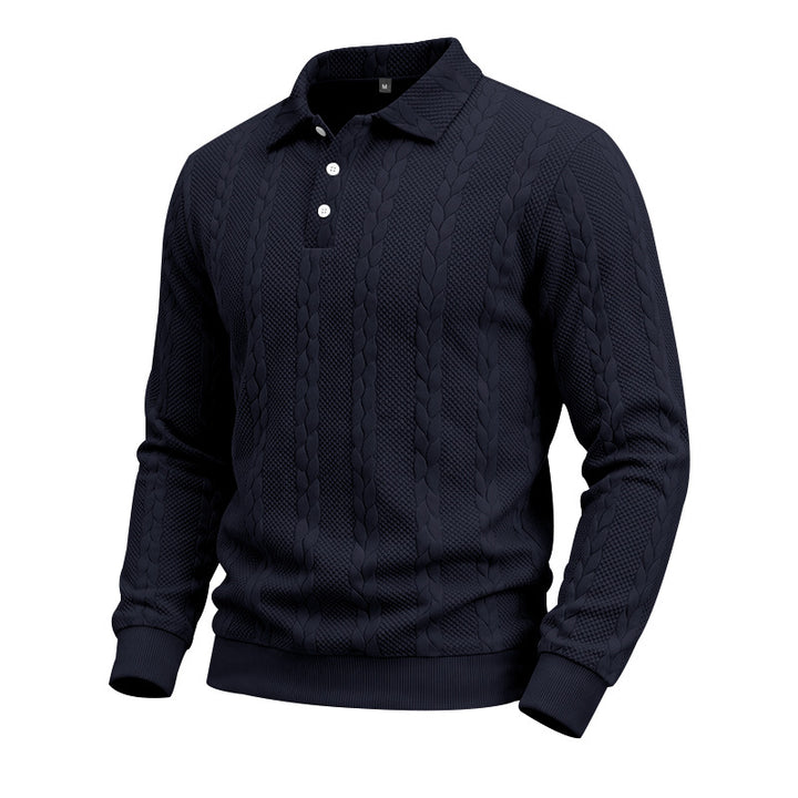 Herren Gestricktes Polo-Sweatshirt mit Zopfstrickmuster und Knopfleiste – Cavello