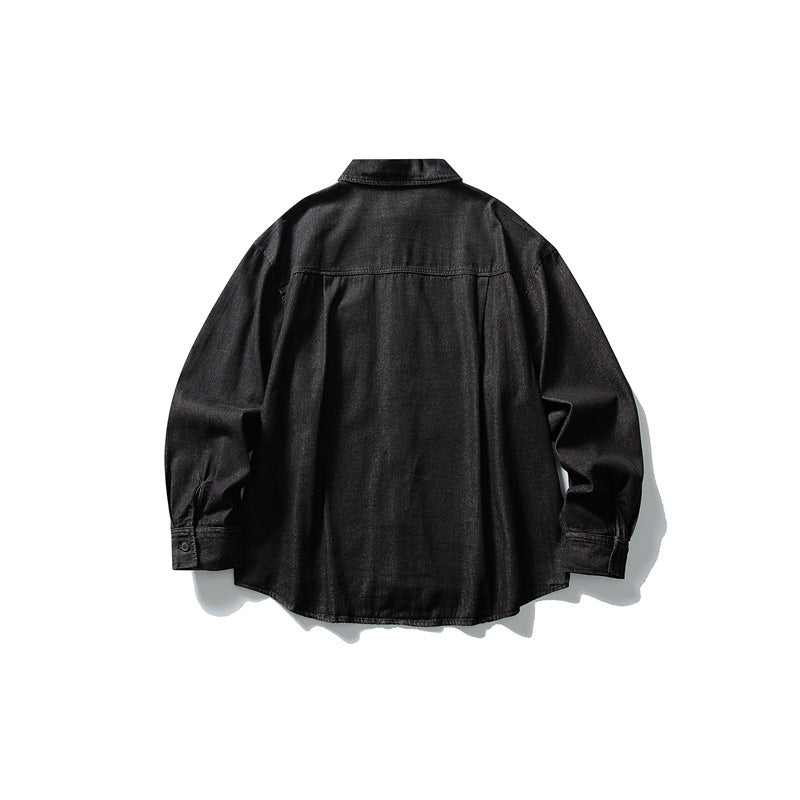 Herren Oversized Denim‑Hemdjacke mit traditionellen Knotenknöpfen Echoarchiv
