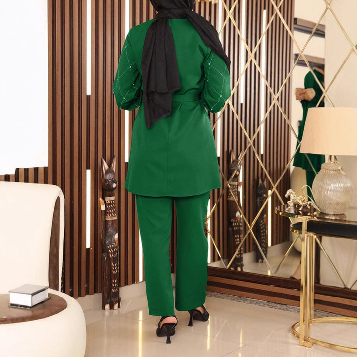 Damen Elegantes zweiteiliges Tunika-Set mit Taillengürtel und Zierärmeln – Élanora