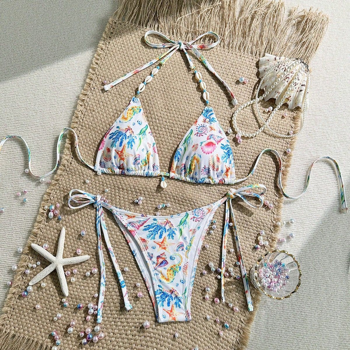 Damen Triangel-Bikini mit handgefertigten Muschelverzierungen Echo Archiv