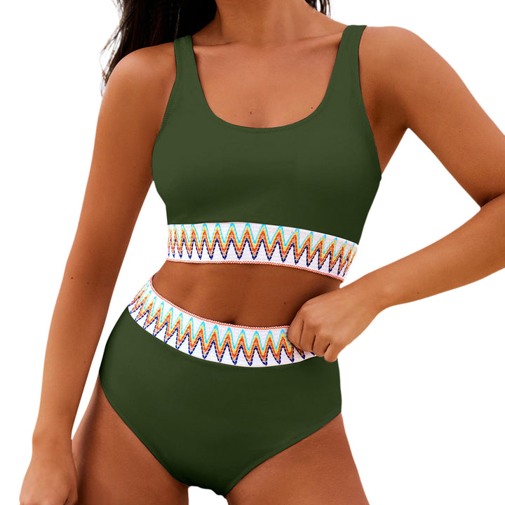Damen Hoch tailliertes Bikini-Set mit modischem gestreiftem Bund Echo Archiv