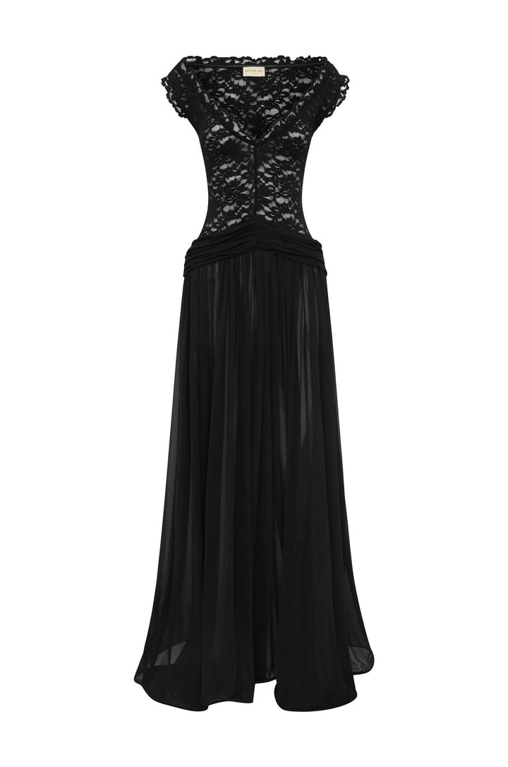 Damen Elegantes Spitzenmaxikleid mit fließendem Rock Echo Archiv