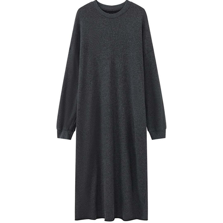 Damen Lässiges Midikleid aus Feinstrick mit Rundhalsausschnitt und rohem Saum Echoarchiv
