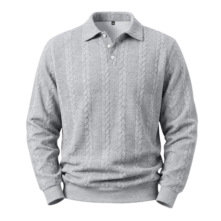Herren Kabelstrick-Polo-Pullover aus Baumwollmischung mit Rippbündchen Echoarchiv
