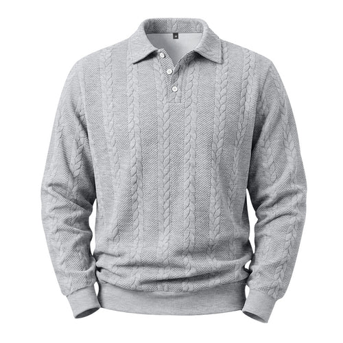 Herren Kabelstrick-Polo-Pullover aus Baumwollmischung mit Rippbündchen Echoarchiv