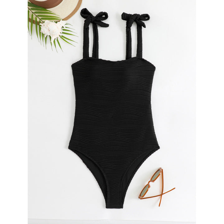 Damen Einteiler Badeanzug mit modischem Wickelrock und eleganten Bindebändern Echo Archiv