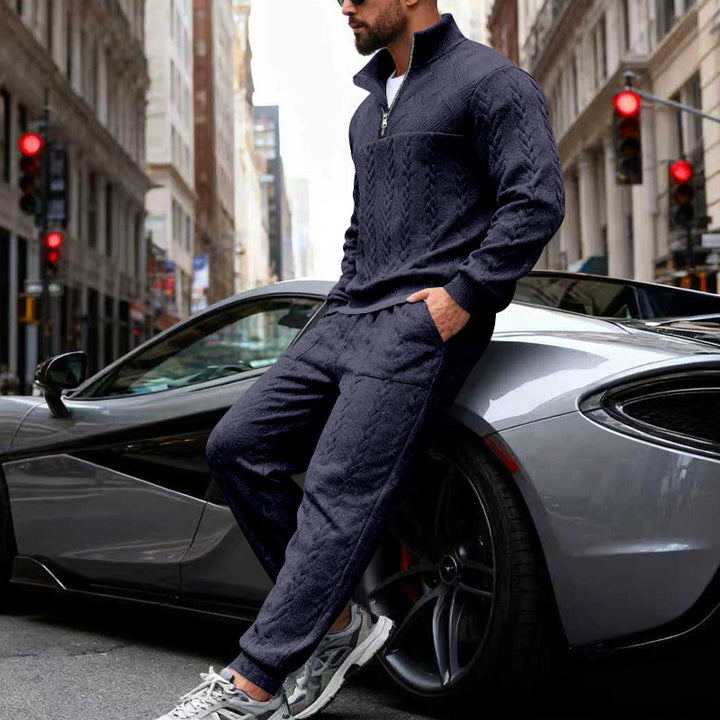 Herren Waffelstruktur-Halbzip-Loungewear-Set mit Cargo-Jogger – Cavarno