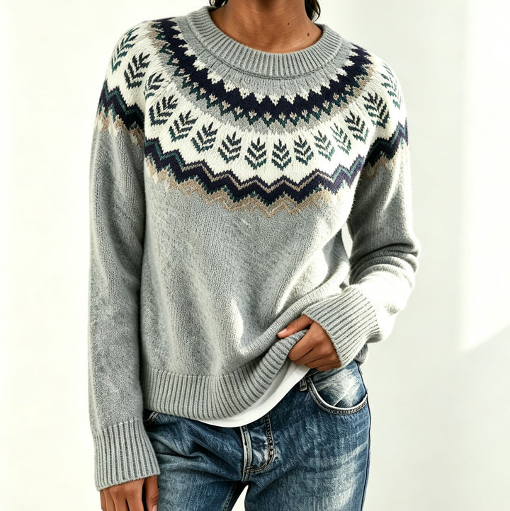 Damen Rundhalsausschnitt Norweger-Pullover mit Fair-Isle-Jacquard – Mavelle