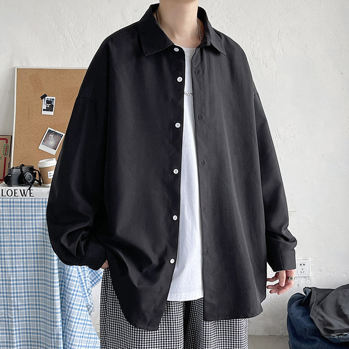 Herren nan leichtes Overshirt-Hemdjacke aus Baumwollmix mit verdeckter Knopfleiste, überschnittener Schulter und abgerundetem Saum Echo Archiv