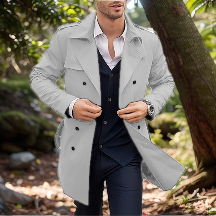 Herren klassischer Trenchcoat im zeitlosen Design mit knöpfbaren Taschen Echoarchiv
