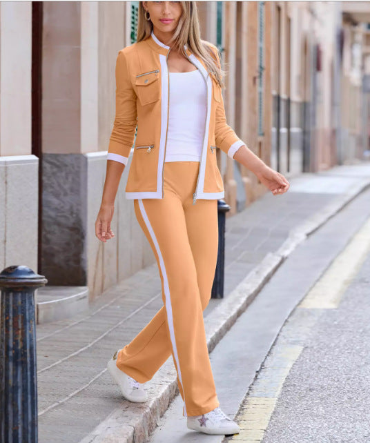 Damen Casual-Trainingsanzug im Blazer-Stil mit Reißverschlussjacke und Seitenstreifen – Valéne