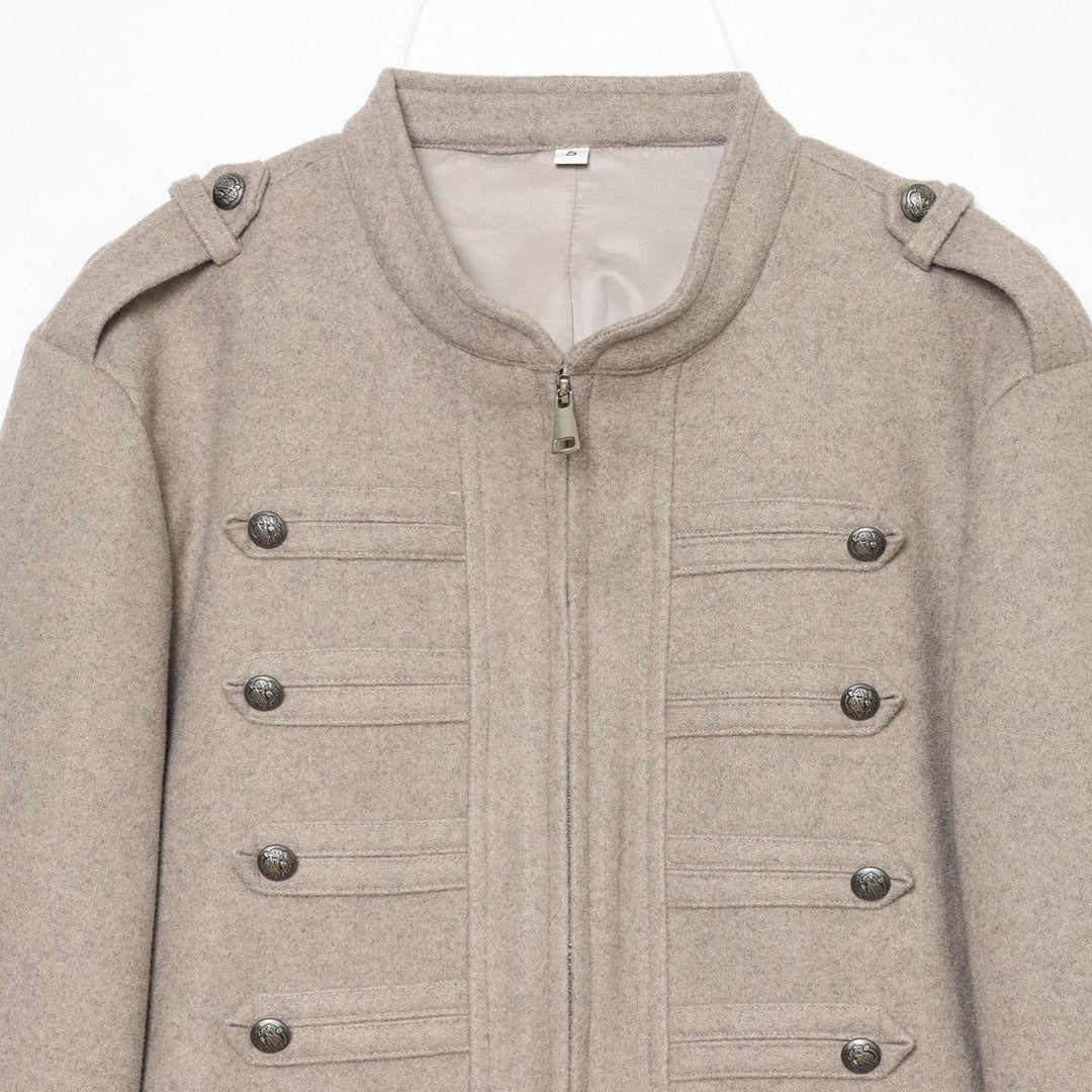 Damen Kurzjacke Military-inspirierte Wollmix‑Cropped Jacke mit Stehkragen, Epauletten und Zierknopfleiste Echoarchiv
