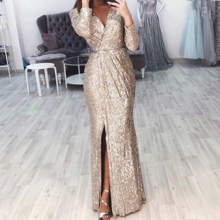 Damen Abendkleid mit Wickelfront, langem Beinschlitz und taillierter Meerjungfrauen‑Silhouette – Élara