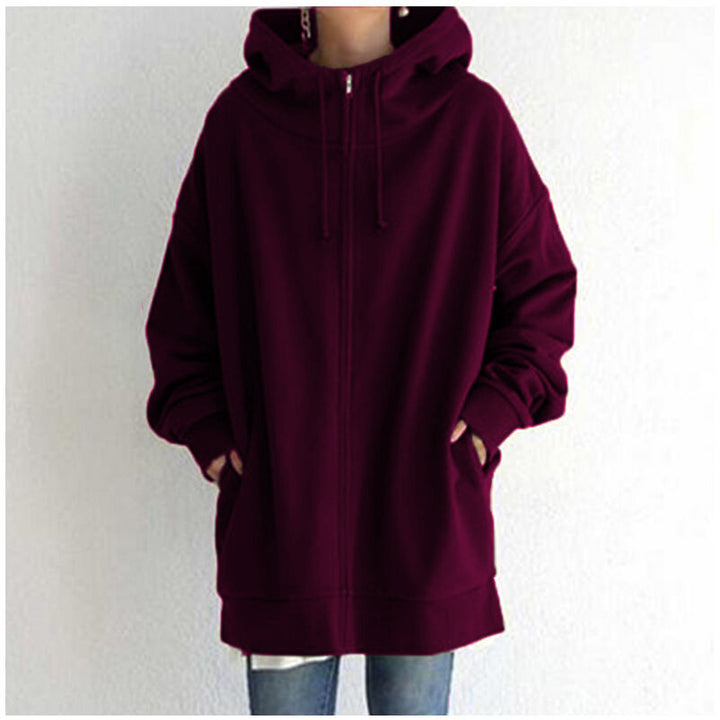 Damen nan oversized Kapuzenlongpullover mit Reißverschluss und Eingrifftaschen Echo Archiv