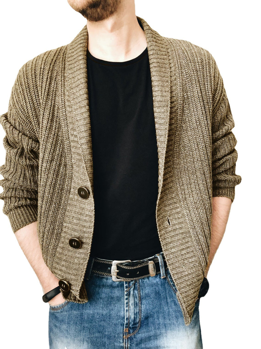 Herren Strickjacke mit tiefem Kragen Echoarchiv