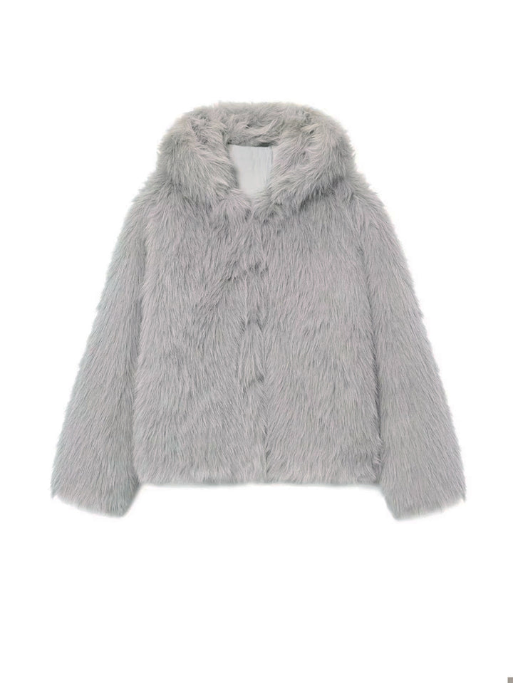 Damen Cropped Kunstpelz‑Jacke mit Kapuze, dichtem Langflor und Boxy‑Silhouette Echo Archiv