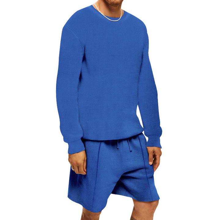 Herren lässiges Sweatshirt und Shorts-Set aus atmungsaktivem Waffelstrick Echoarchiv