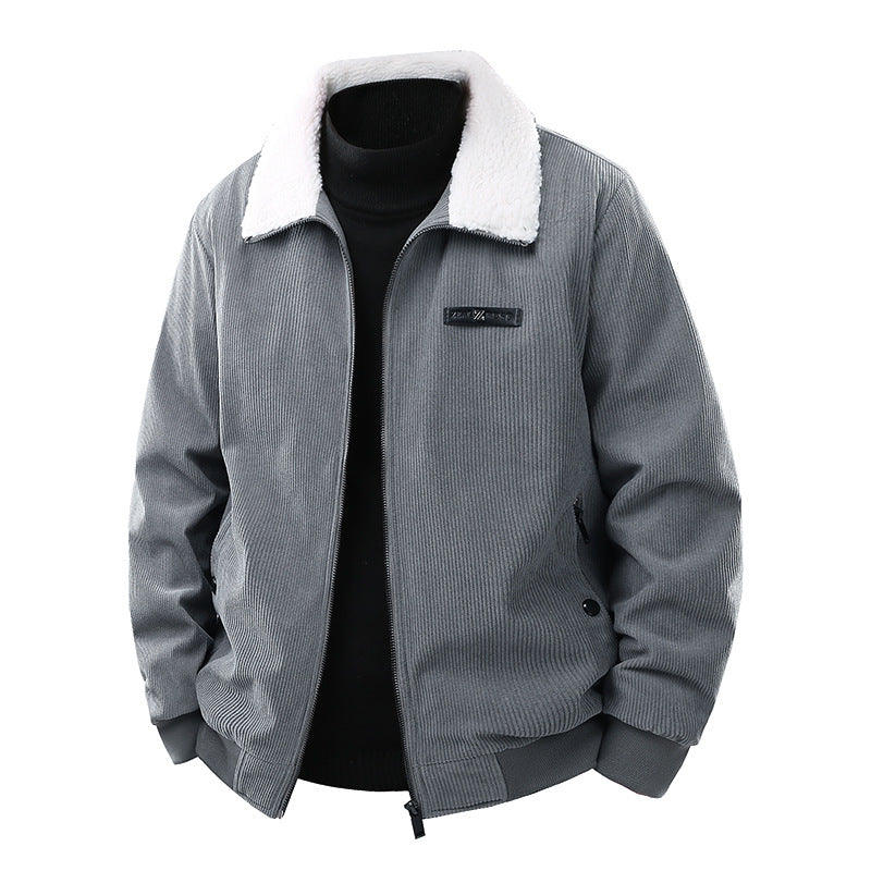 Herren Cord-Collegejacke mit Sherpa-Kragen, Reißverschluss und praktischen Seitentaschen Echoarchiv
