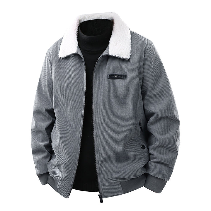 Herren Cord-Collegejacke mit Sherpa-Kragen, Reißverschluss und praktischen Seitentaschen Echoarchiv