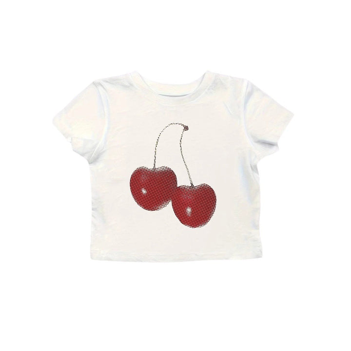 Damen Crop-T-Shirt mit fröhlichem Kirschmotiv Echo Archiv