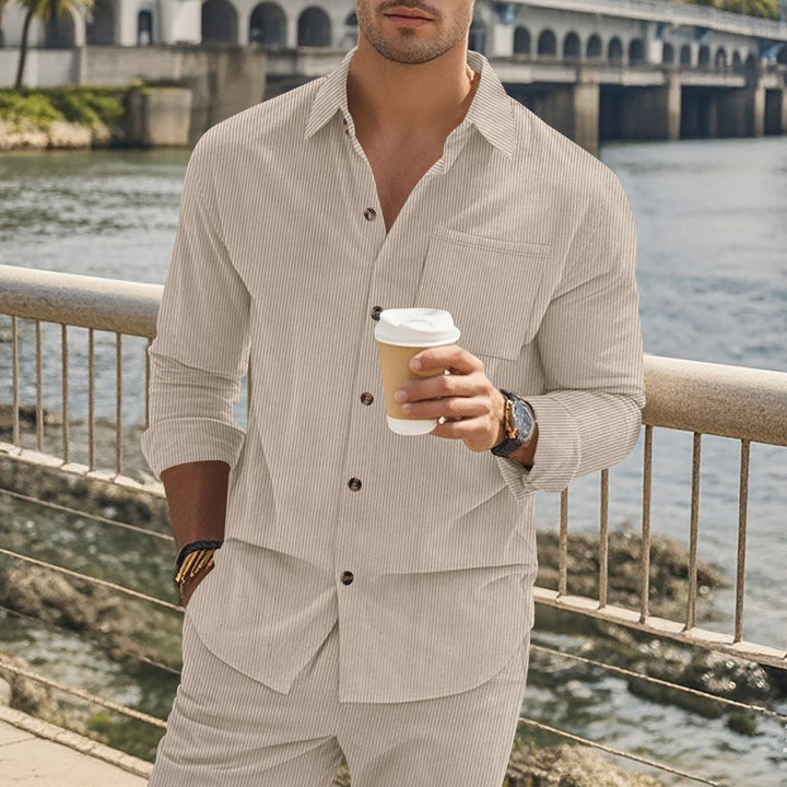 Herren Elegant gestreiftes Langarmhemd Echoarchiv