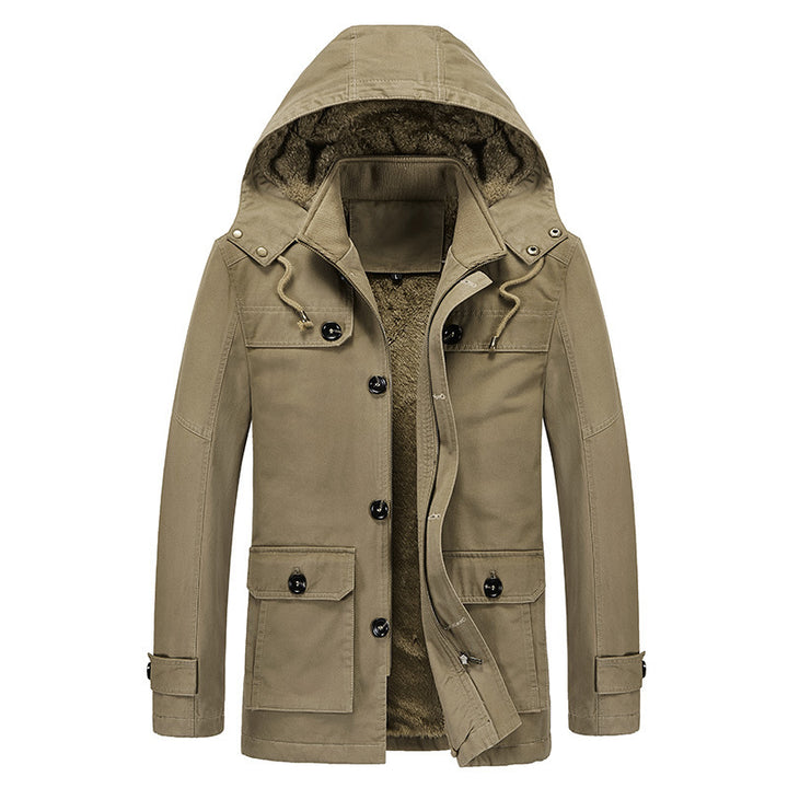 Herren Winddichter Canvas-Parka mit Teddyfleece-Innenfutter, Kapuze und Multifunktionstaschen Echoarchiv