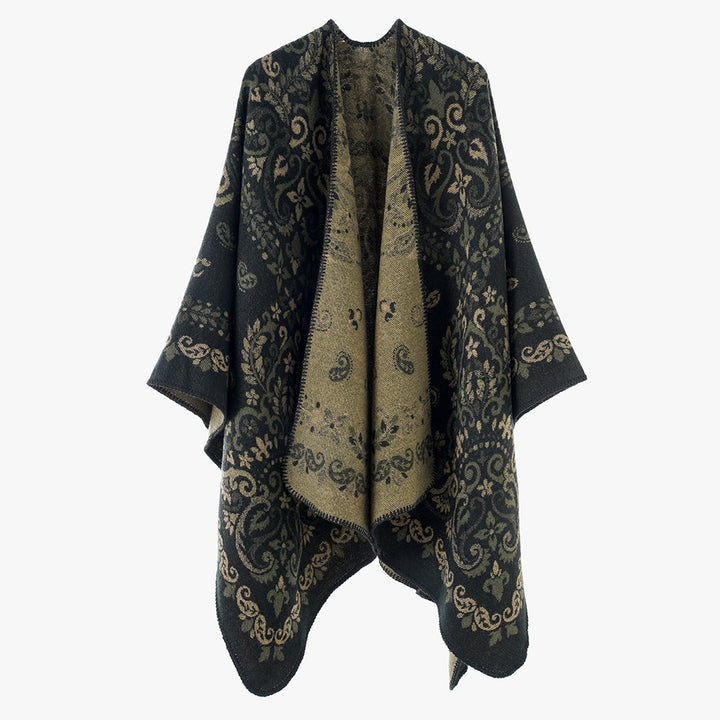 Damen Wendbarer Jacquard-Cape-Überwurf mit ornamentaler Struktur – Avérine