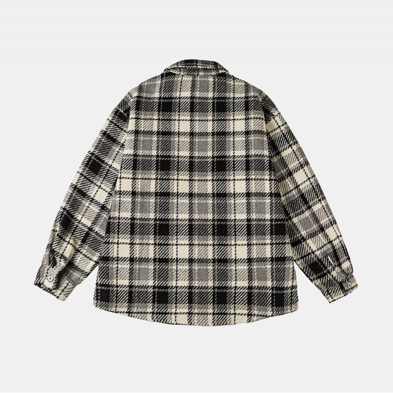 Unisex Karierte Overshirtjacke im Shacket-Stil mit aufgesetzten Brusttaschen und entspanntem Oversize-Schnitt Echoarchiv