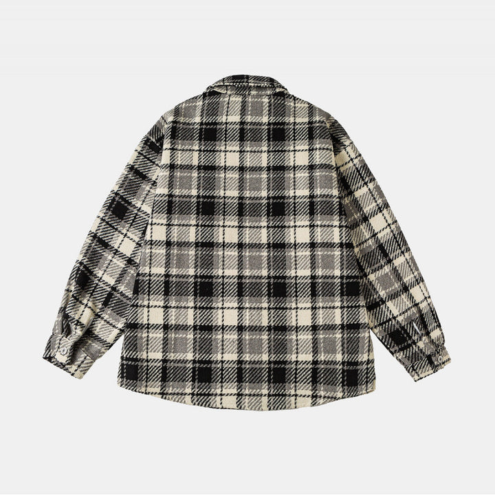 Unisex Karierte Overshirtjacke im Shacket-Stil mit aufgesetzten Brusttaschen und entspanntem Oversize-Schnitt Echoarchiv