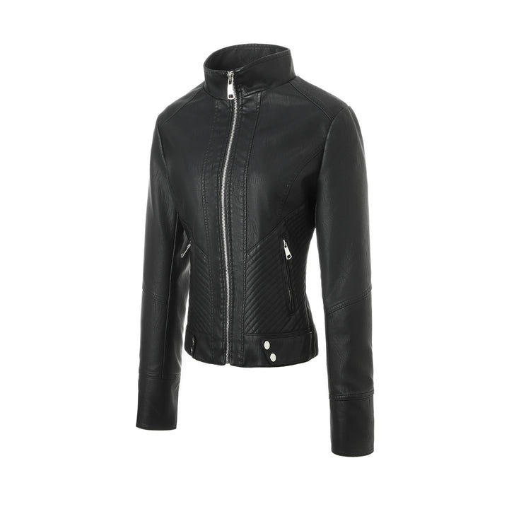 Damen Modische Kunstlederjacke mit hohem Kragen Echo Archiv