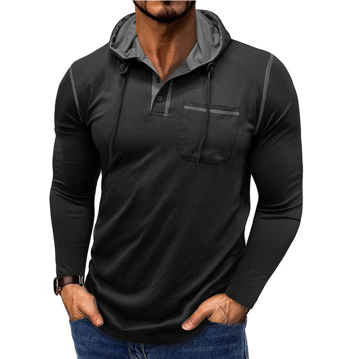 Herren Kapuzenpullover mit modischer Knopfleiste und praktischer Brusttasche Echoarchiv