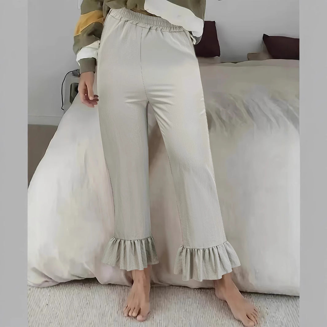 Damen Locker geschnittene Lounge‑Hose aus Jersey mit elastischem Bund und Volant‑Saum – Avélisse