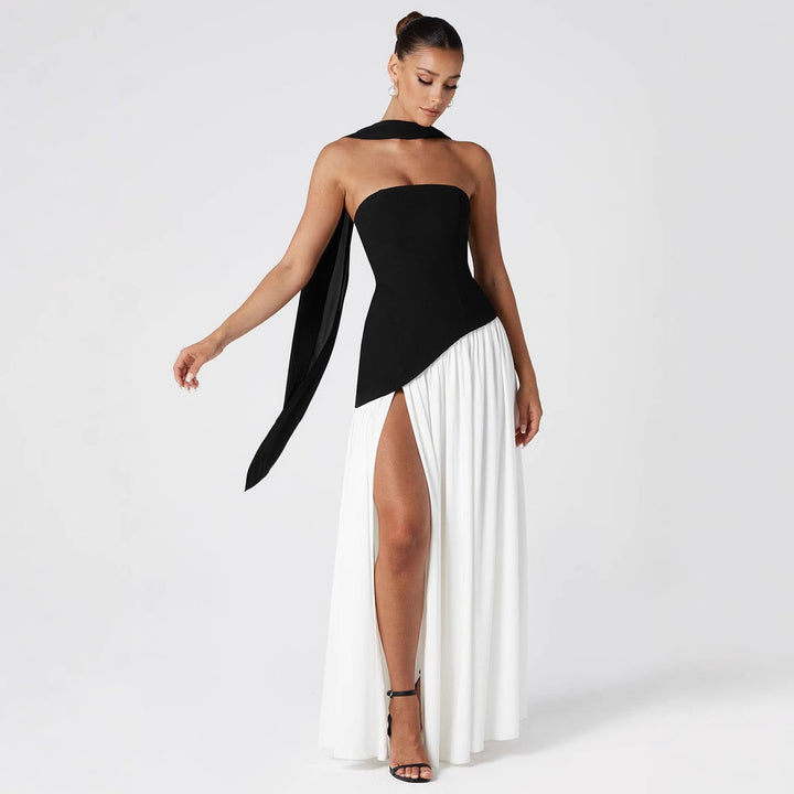 Damen Maxikleid mit schulterfreiem Design und dekorativem Wickelausschnitt Echo Archiv
