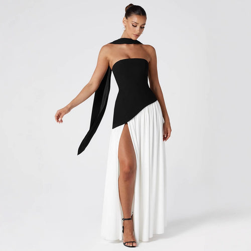 Damen Maxikleid mit schulterfreiem Design und dekorativem Wickelausschnitt Echo Archiv