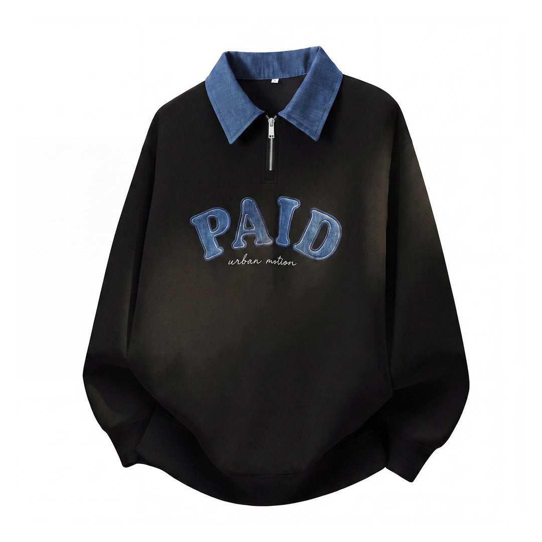 Unisex Oversize Sweatshirt mit kontrastierendem Kragen, Halbzip und Applikation Echo Archiv