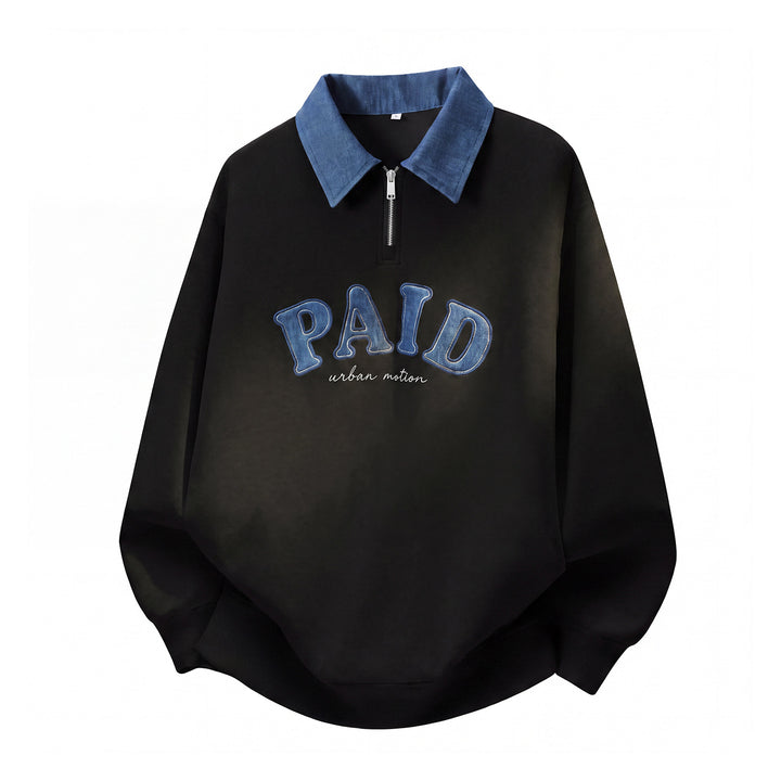 Unisex Oversize Sweatshirt mit kontrastierendem Kragen, Halbzip und Applikation Echo Archiv