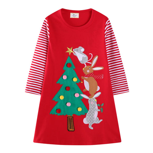 Mädchen Baumwollkleid mit festlichem Tier- und Weihnachtsbaum-Design Echo Archiv