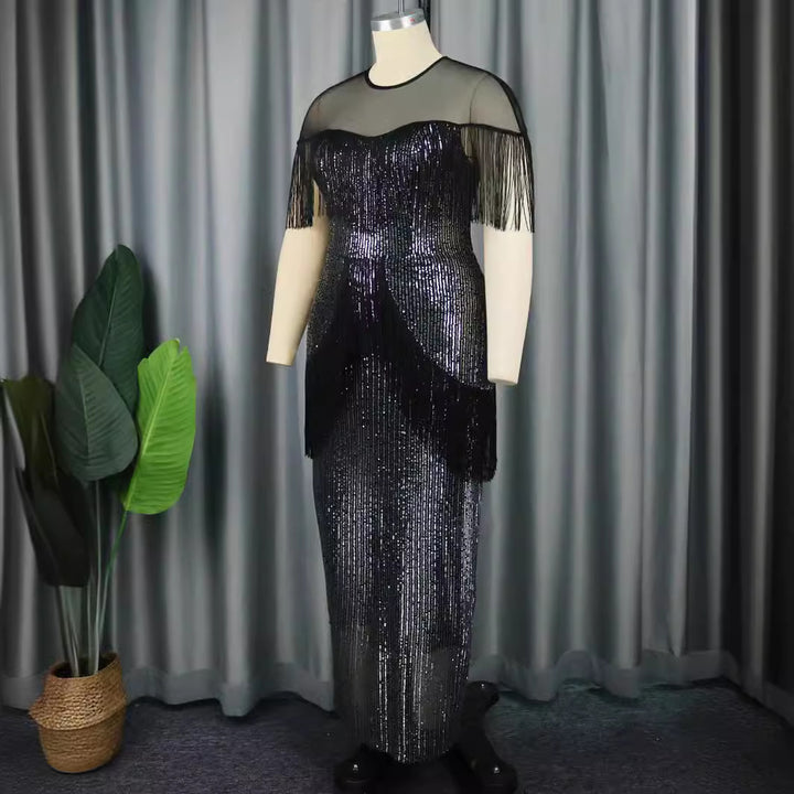 Damen Glamouröses Abendkleid mit Fransen und schimmerndem Obermaterial Echo Archiv