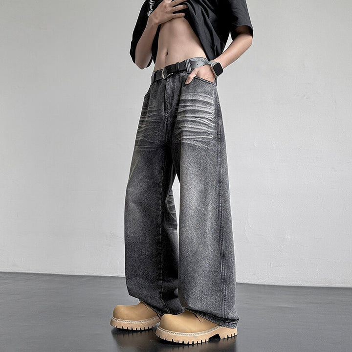 Unisex Weit geschnittene Denim-Hose mit einzigartigen Waschung und legerem Design Echoarchiv